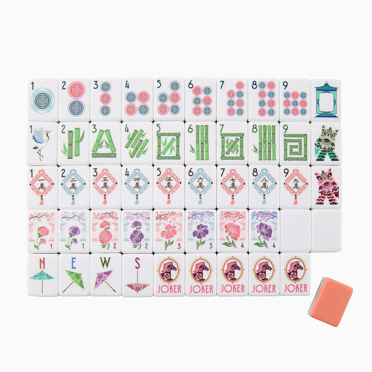 Set of colorful playing cards with various designs on a white background