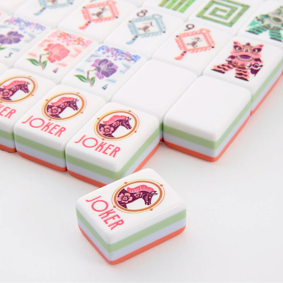Colorful麻将 tiles with 'Joker' cards on a white background