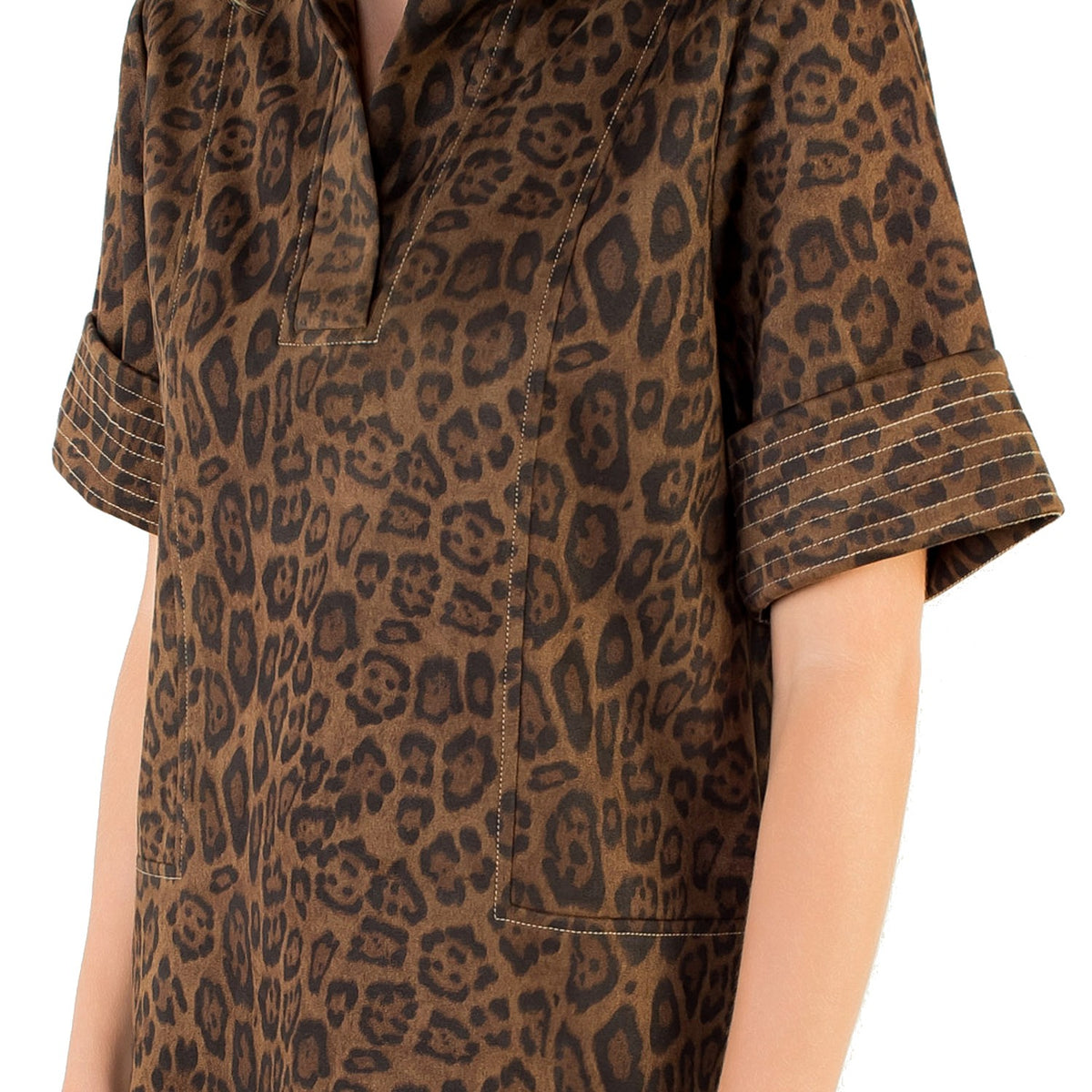 Suede Leopard Print Dress with Collar Detail - Fairley Fancy