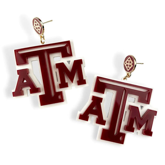 Texas A&M Maroon and White Logo Earrings - Fairley Fancy 