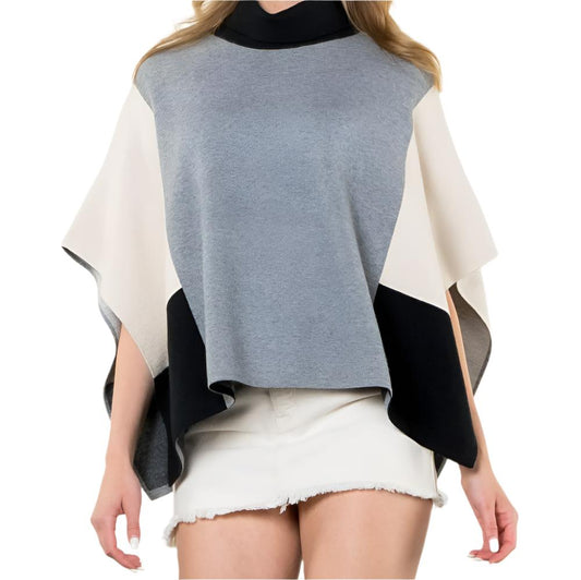 Colorblock Poncho in Heather Gray - Fairley Fancy