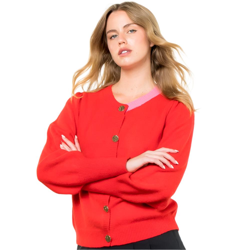 Button Up Knit Cardigan in Red - Fairley Fancy