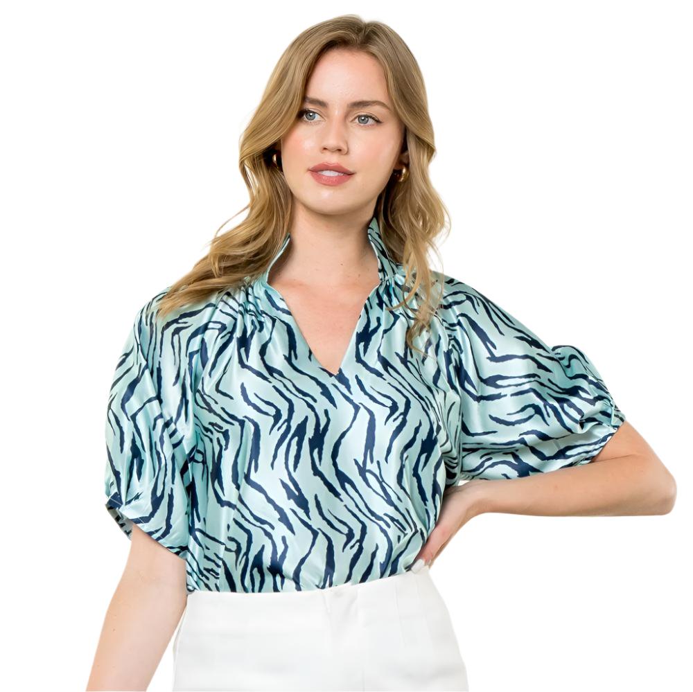 Puff Sleeve Zebra Print Top - Fairley Fancy