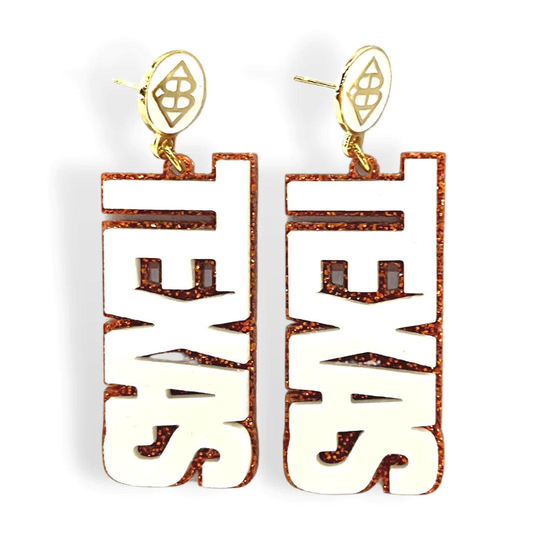 White and Orange Glitter TEXAS Earrings - Fairley Fancy 