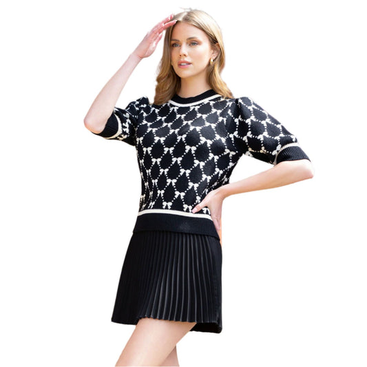 Short Sleeve Knit Top in Black - Fairley Fancy