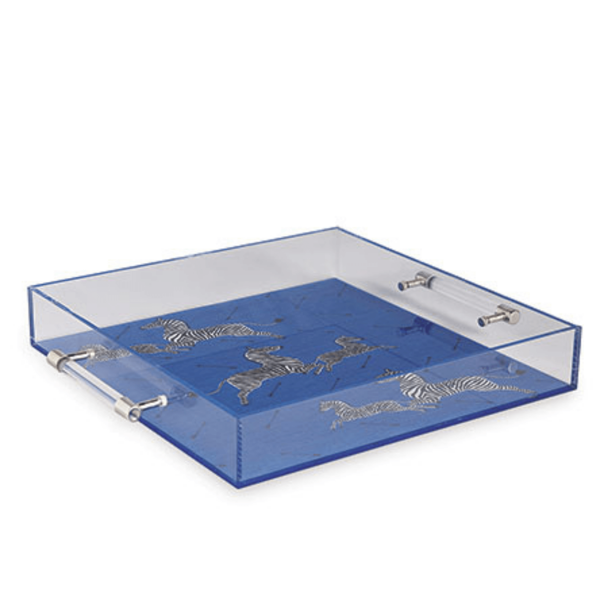 Zebra Blue Lucite Tray - Fairley Fancy 