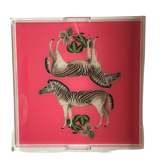 Zebras Seeing Double Pink Square Acrylic Tray - Fairley Fancy 