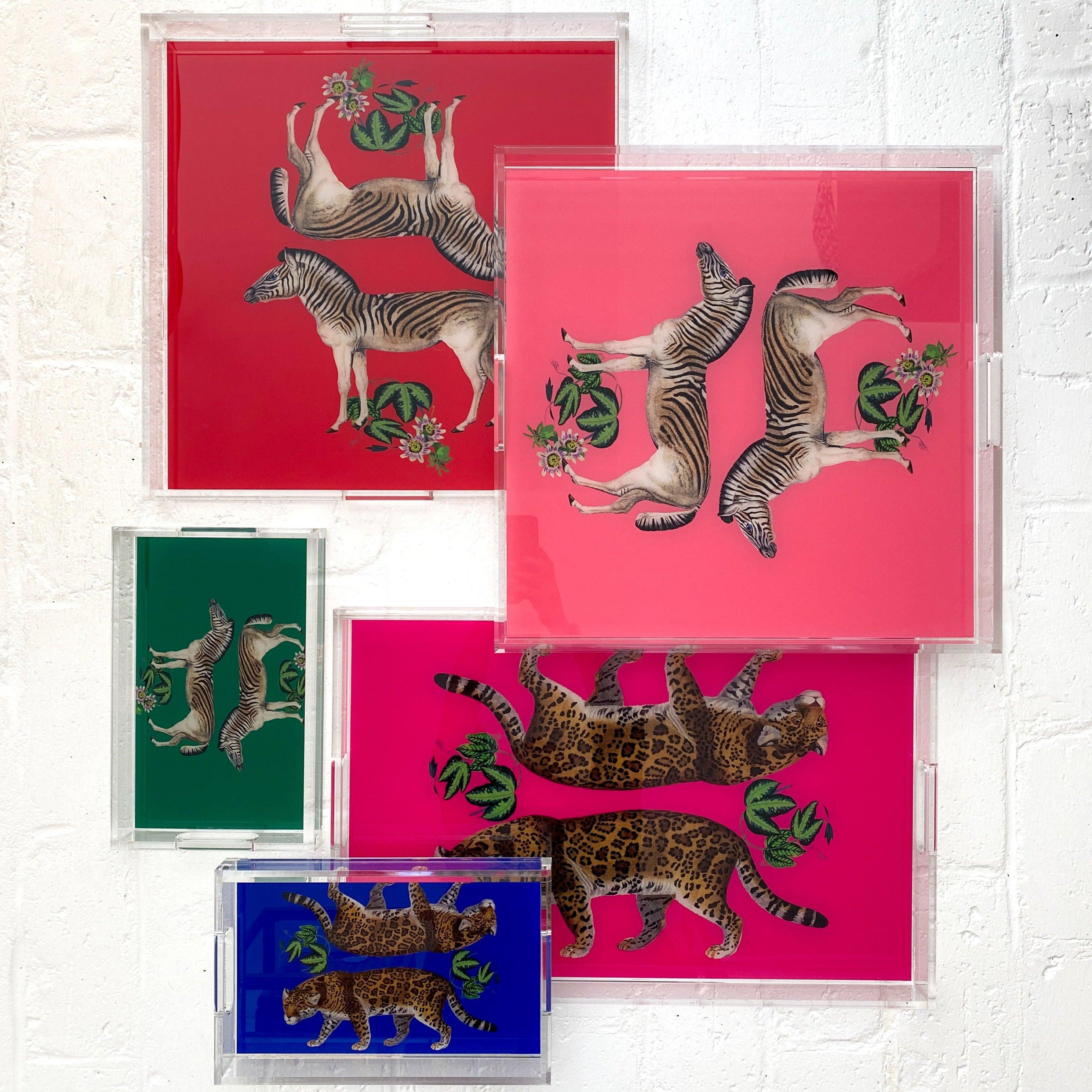 Zebras Seeing Double Red Square Acrylic Tray - Fairley Fancy 