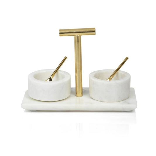 Marble Condiment Set of 2 Bowls with Spoons - fairley fancy